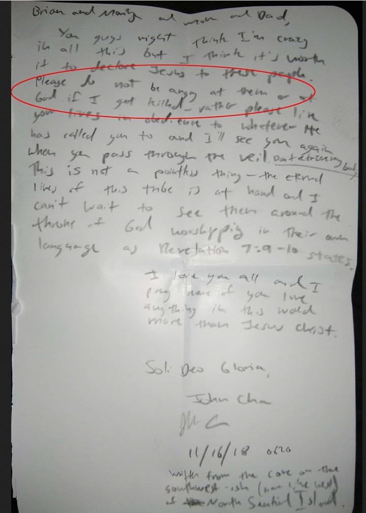 John Allen Chau Letter